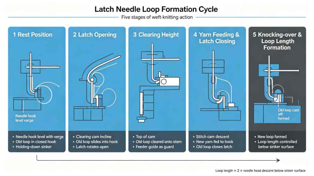knitting action of latch needle