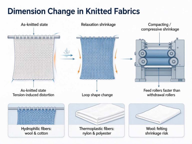 Weft knitted fabric relaxation and shrinkage